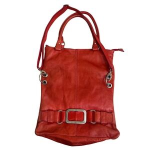 Italian Leather Tote Bag Buckle Shoulder Strap Top Handle Orangeish hint of red?